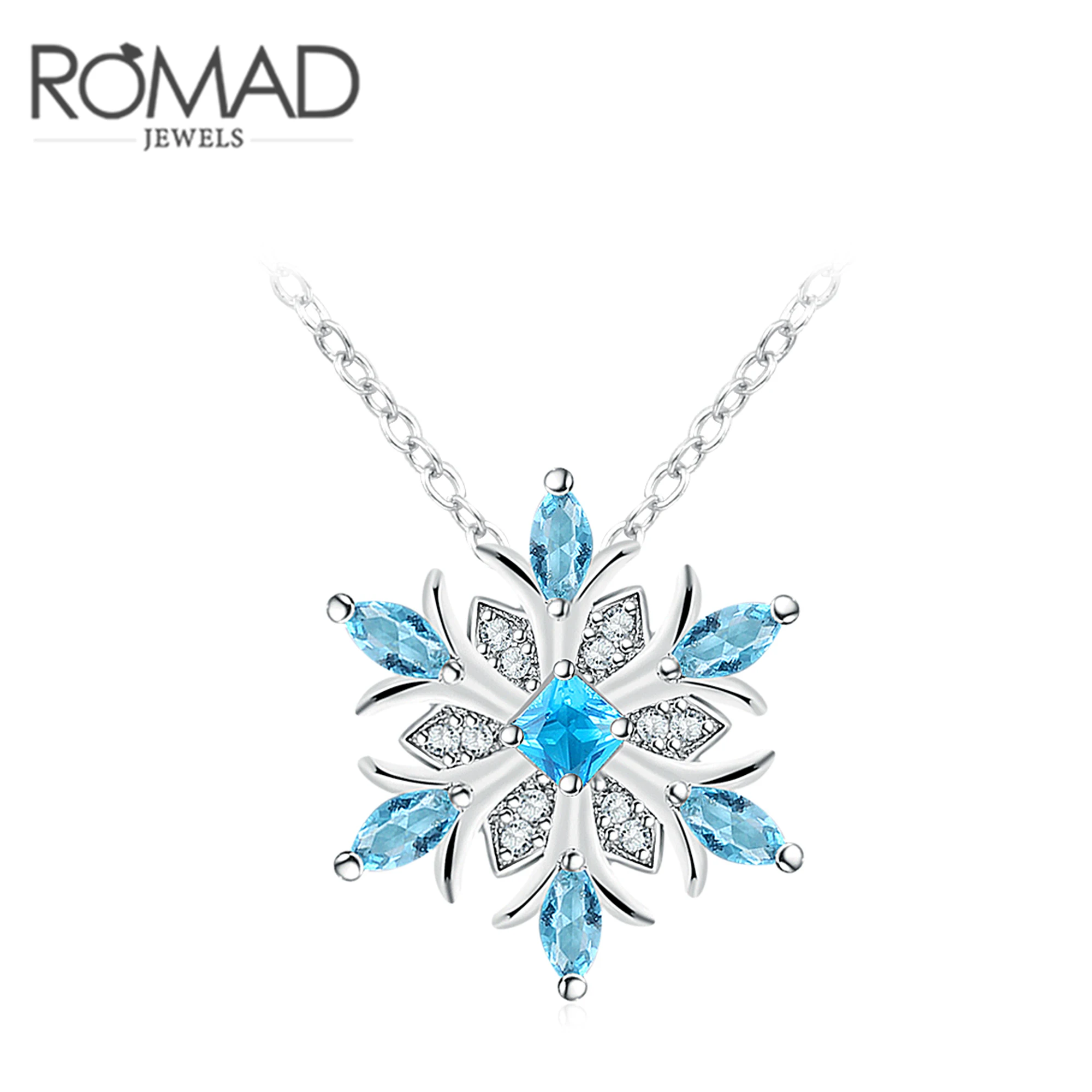 

Hot Sale Blue Crystal Snow Flake Flower Silver Color Necklaces Pendants Jewelry for Women Girl Best Gift Fashion Jewelry