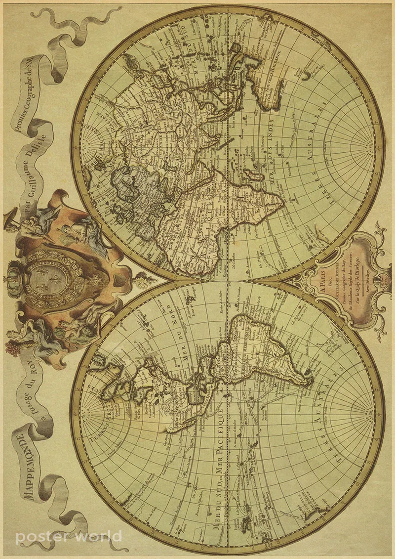 Винтажная карта мира украшение дома детальный античный плакат ретро тканевый плакат Глобус старый мир морская карта подарки - Цвет: H90
