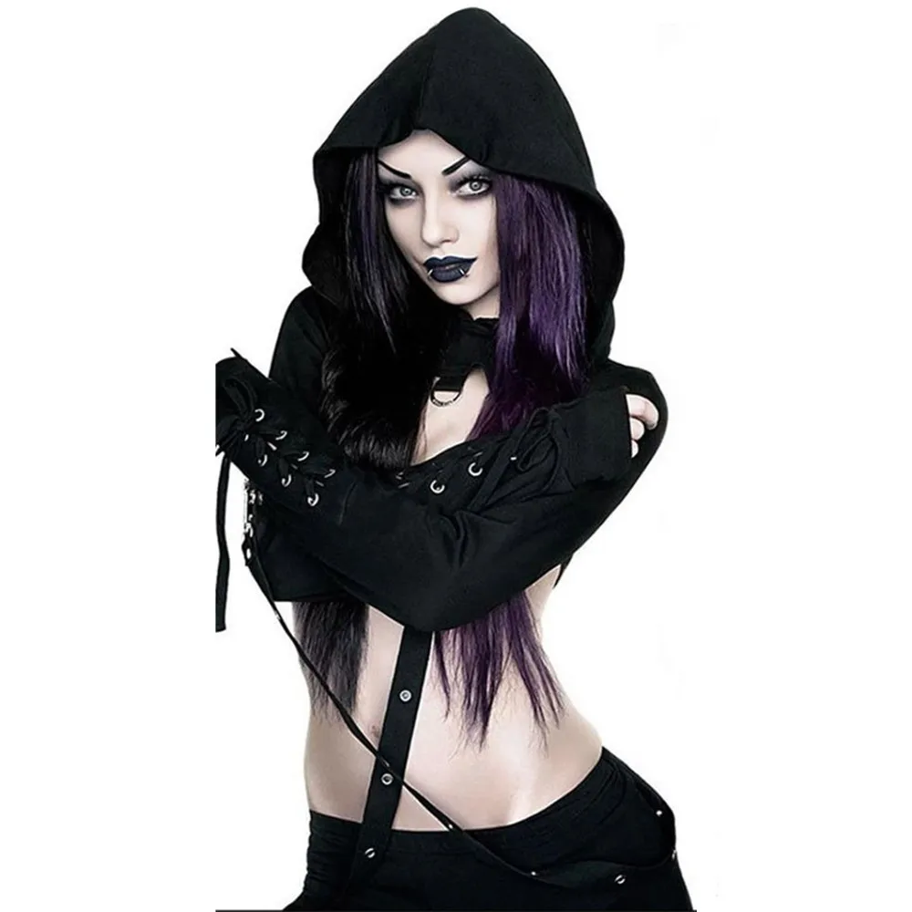 Gothic Bandage Hooded Hoodies Women Autumn Black Hole Streetwear Cool Halloween Top Female Club Sexy Cropped Hoodie Sweatshirt Gothic Bandage Hooded Hoodies Women Autumn Black Hole Streetwear Cool Halloween Top Female Club Sexy Cropped Hoodie Sweatshirt