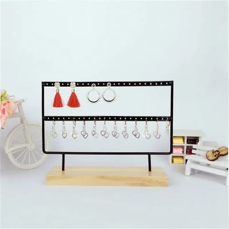 48 Holes Jewelry Organizer Stand Black and White color Iron with Wooden craft Earring Holder Fashion Earrings Display Rack