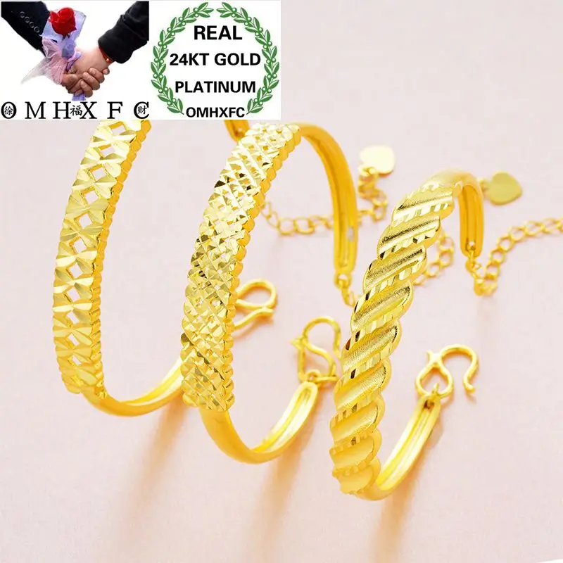 

OMHXFC Wholesale European Fashion Woman Girl Party Wedding Gift Geometric Lines 24KT Gold Bangles Bracelets BE91