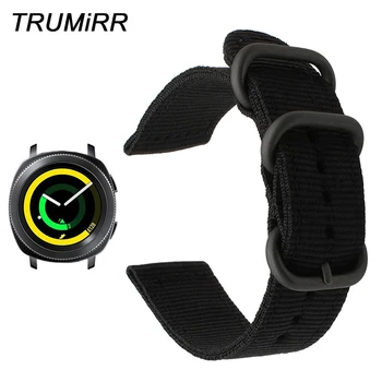

Woven Nylon Watchband 20mm +Tool for Samsung Gear Sport SM-R600 Watch Band Stainless Steel Clasp Strap Wrist Bracelet Black Blue