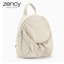 Zency Famous Brand 100% Genuine Leather Small Women Backpack Vintage School Book Bags for Girls Travel Knapsack Fashion
