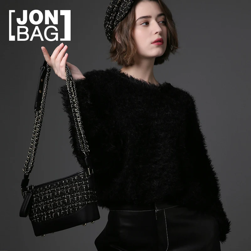 

JONBAG chain texture web celebrity small black bag new fashion small fragrant wind cross body bag women wandering bag