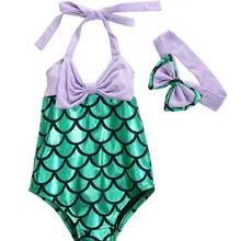 Новинка года; Лидер продаж; красивый купальный костюм из 2 предметов для девочки-русалки; комплект бикини; повязка на голову с бантом; купальник