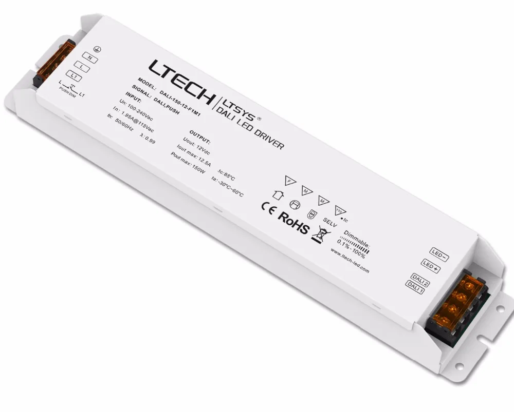 

DALI-150-12-F1M1; CV DALI Dimming Driver;100-240Vac input;12V/12.5A/150W output