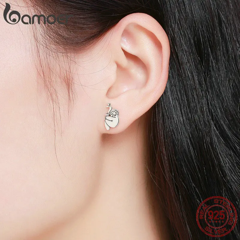 BAMOER Hot Sale 100% 925 Sterling Silver Lovely Sloth Animal Small Stud Earrings for Women Sterling Silver Jewelry S925 SCE327 - Image 5