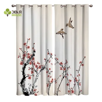 

Curtains Chinese Style Ink Painting Plum Bird Window Curtain Living Room Bedroom Home Decoration Panel Window Treatment