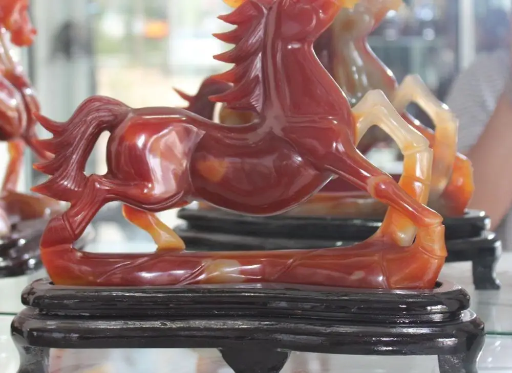 

11" Natural red agate sardonyx Zodiac Year Running Horse Horses Success Statue