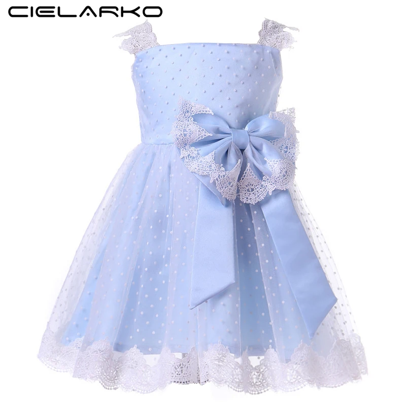 Cielarko Baby Girls Lace Dress Elegant Tulle Toddler Party Dresses Blue Kids Summer Formal Frocks Bow Polka Dot Clothes for Girl Cielarko Baby Girls Lace Dress Elegant Tulle Toddler Party Dresses Blue Kids Summer Formal Frocks Bow Polka Dot Clothes for Girl