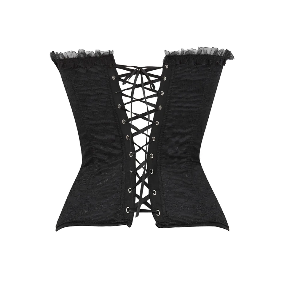 Women's Lace Cover Overbust Corset Lace Up Boned Lingerie Zipper Side Carnival Waist and Body Shaper Bustier Plus Size