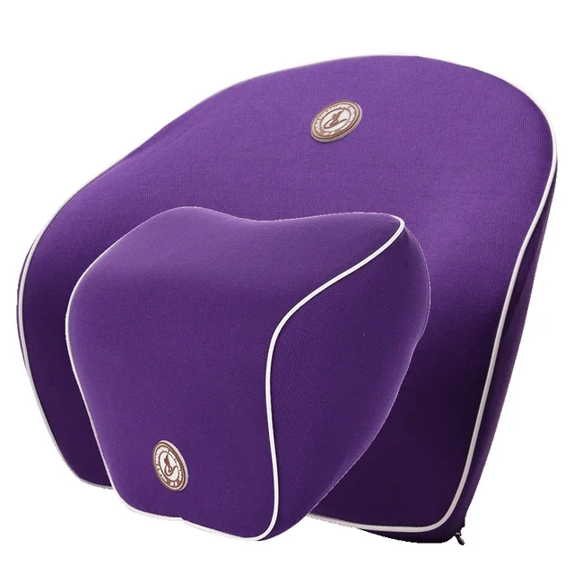 Car Seat Lumbar Support Back Cushion and Auto Headrest Set Memory