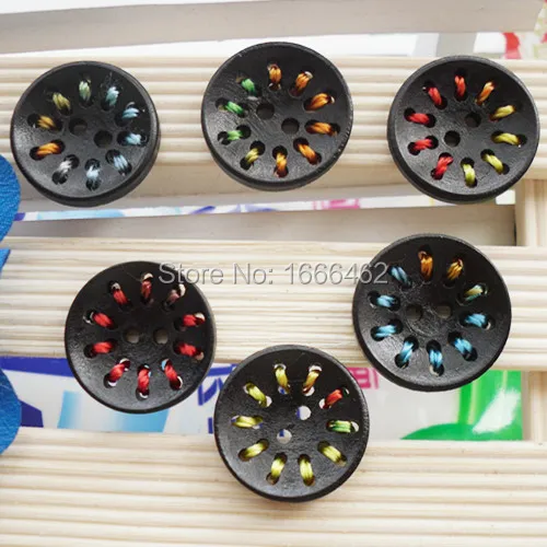

30 Pcs Multicolor Line 2 Holes Handwork Wood Sewing Button Scrapbooking 20mm