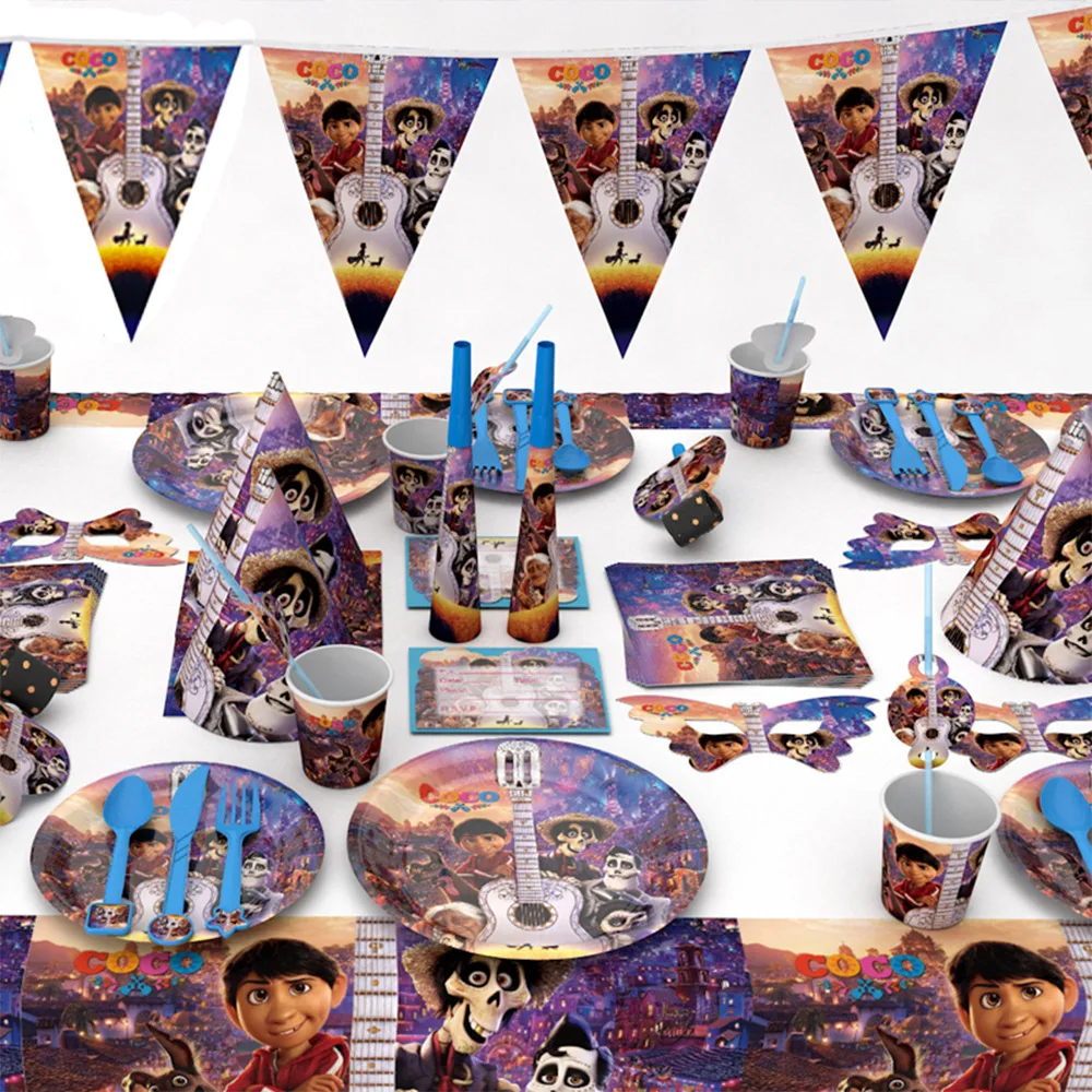 

Coco Birthday Party Supplies Idea Theme Favor Decoration Balloon Tableware Set Cup Plate Hat for Kids Boy Disneys