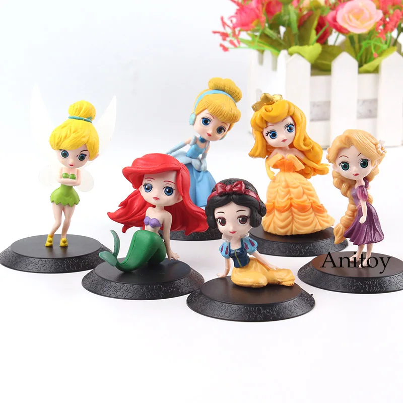 

Princess Figure Q Posket Characters Snow White Cinderella Rapunzel Belle Ariel Tinker Bell Princess Toys Gift for Girl 6pcs/set