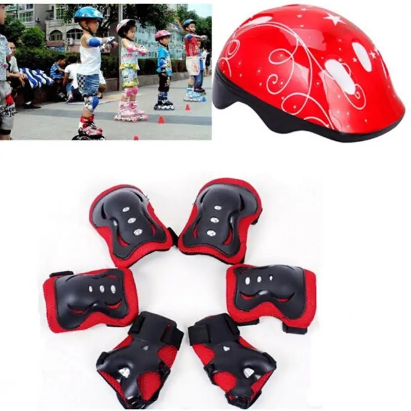 7 шт. Детские налокотники на запястье колено колодки велосипедный шлем детские спортивные защитное снаряжение для скейтборда, роликов(розовый