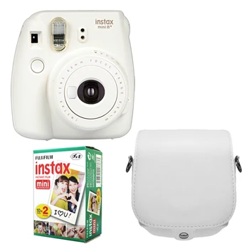 Fujifilm Instax Mini 8 Plus камера 5 цветов+ Fuji Instant 20 пленка белый край фото Обычная картинка+ PU кожаная сумка - Цвет: Vanilla