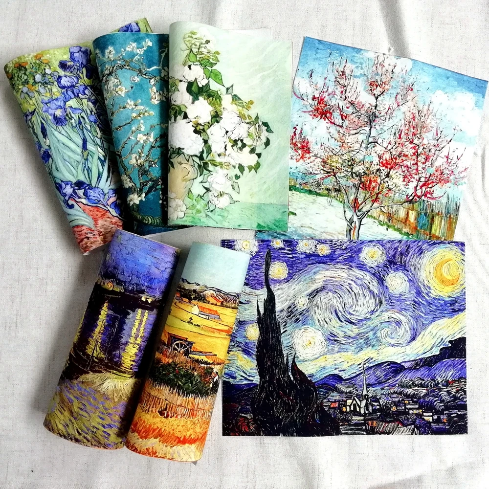 

mix 7pcs van gogh Painting cotton canvas patchwork Scrapbooking for Purse Bag DIY Sewing Patch home Decorative painting