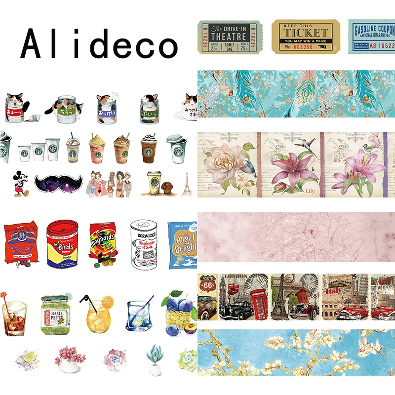 

Alideco 1 pcs Washi Masking Tapes Retro Coffee Flower Decorative Adhesive Scrapbooking DIY Paper Japanese Stickers 1.5cm*10m