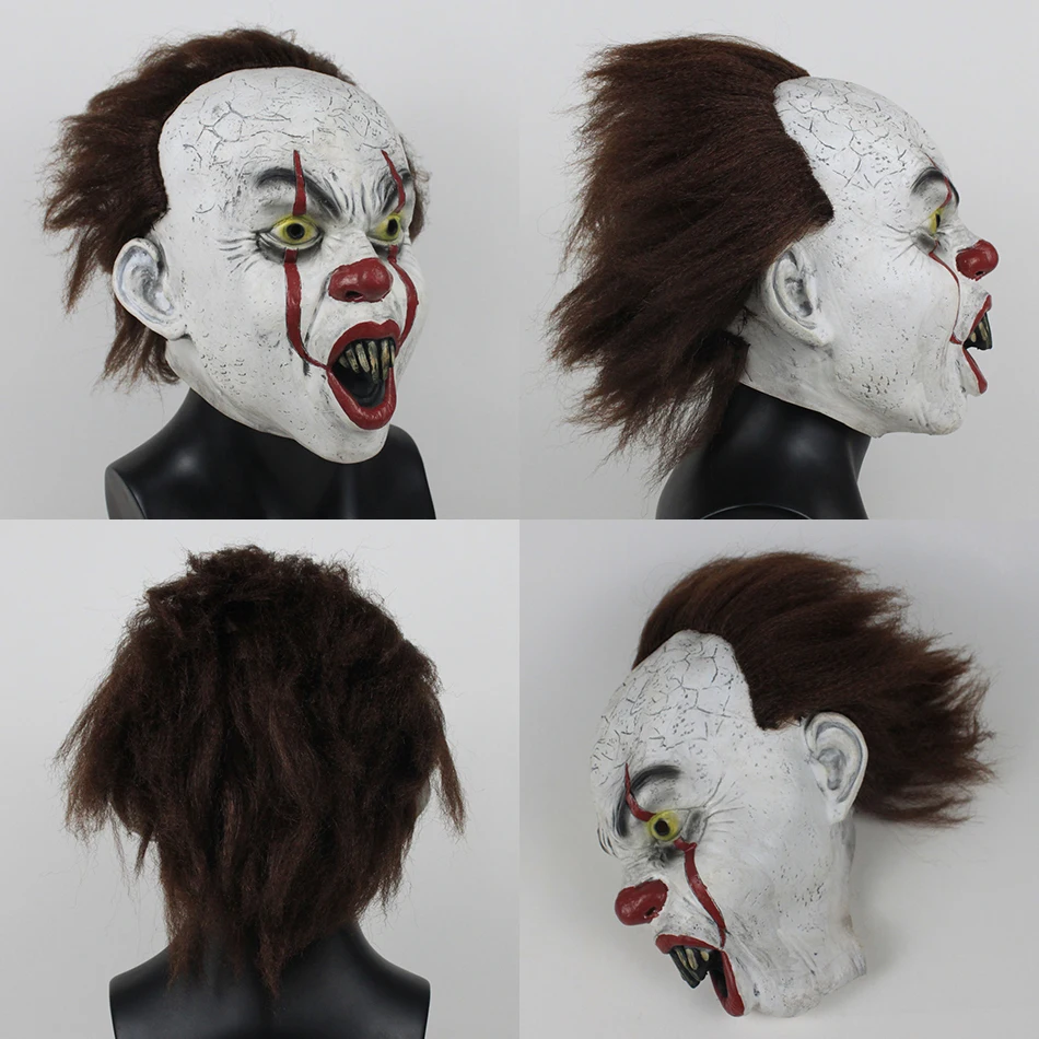 Joker Pennywise Mask Cosplay Latex Masks Movie Stephen King's It  Horror Clown Helmet with Hair Costume Masque Halloween Prop (2)