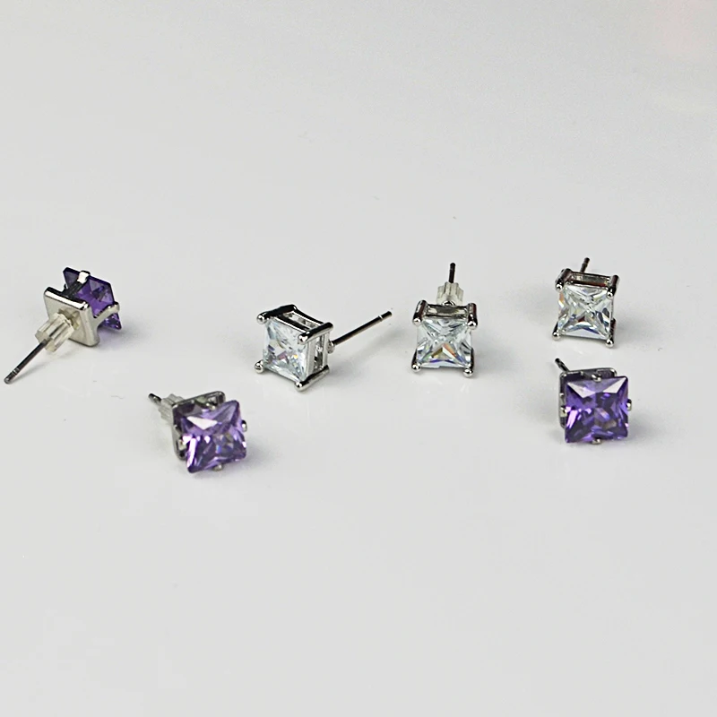 

2 Color 2018 Fashion Woman Earrings Square Zircon Earrings Unisex Purple Crystal Stud Earrings Jewelry pendientes mujer moda