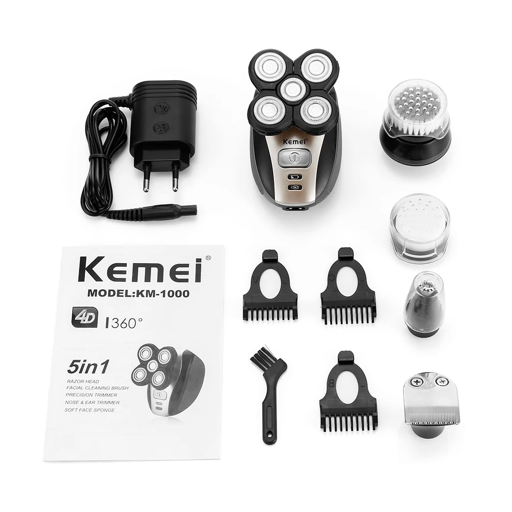 Kemei-1000 360 роторная 5D динамическая система бритья перезаряжаемая электрическая бритва триммер для волос в носу салонная машинка для стрижки бороды средства по уходу за лицом
