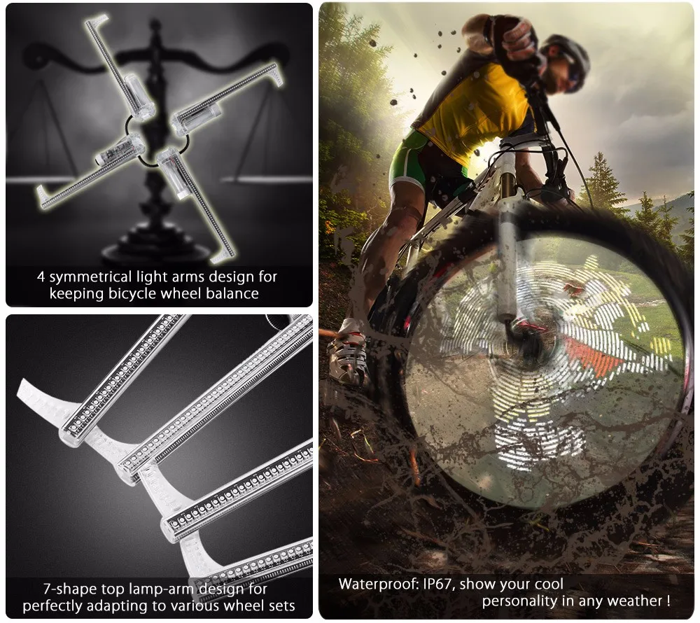 Best Cycle Zone Pro DIY Bicycle Light Cycling 416 / 256 LEDs Waterproof Colorful Changing Video Pictures Bike Wheel Spoke Bike Light 1