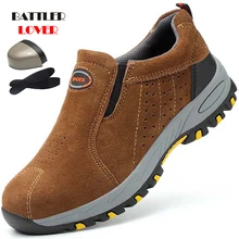 Мужская Рабочая обувь со стальным носком легкая дышащая Рабочая обувь с защитой от разбивания мужские ботинки повседневные мужские кроссовки без застежки