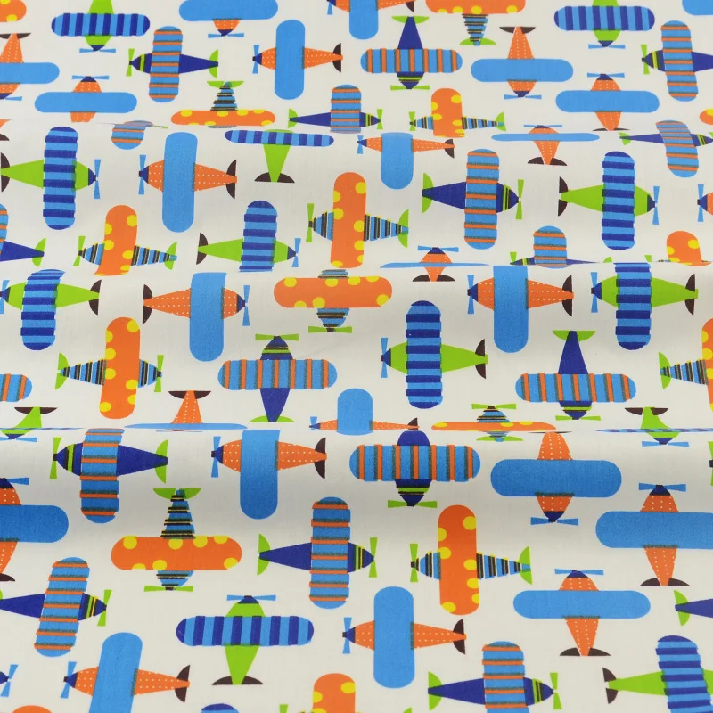 Booksew хлопок материал детская суконная ткань для вышивания мультфильм самолет дизайн лоскутное белое саржевое постельное белье