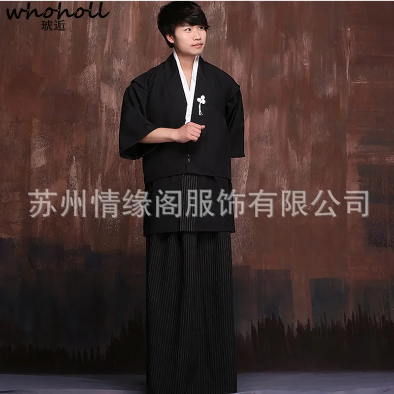 

Men Traditional Japanese Kimono Samurai Clothing with Obi Traditional Yukata Haori Halloween Costume Stage National Clothing