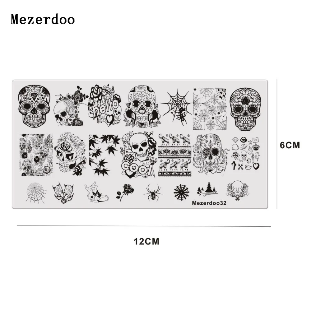 1 шт паутина для ногтей штамповочная пластина Череп Роза шаблон прямоугольный, для нейл-арта штамп штамповка шаблон изображения пластины трафарет Mezerdoo32