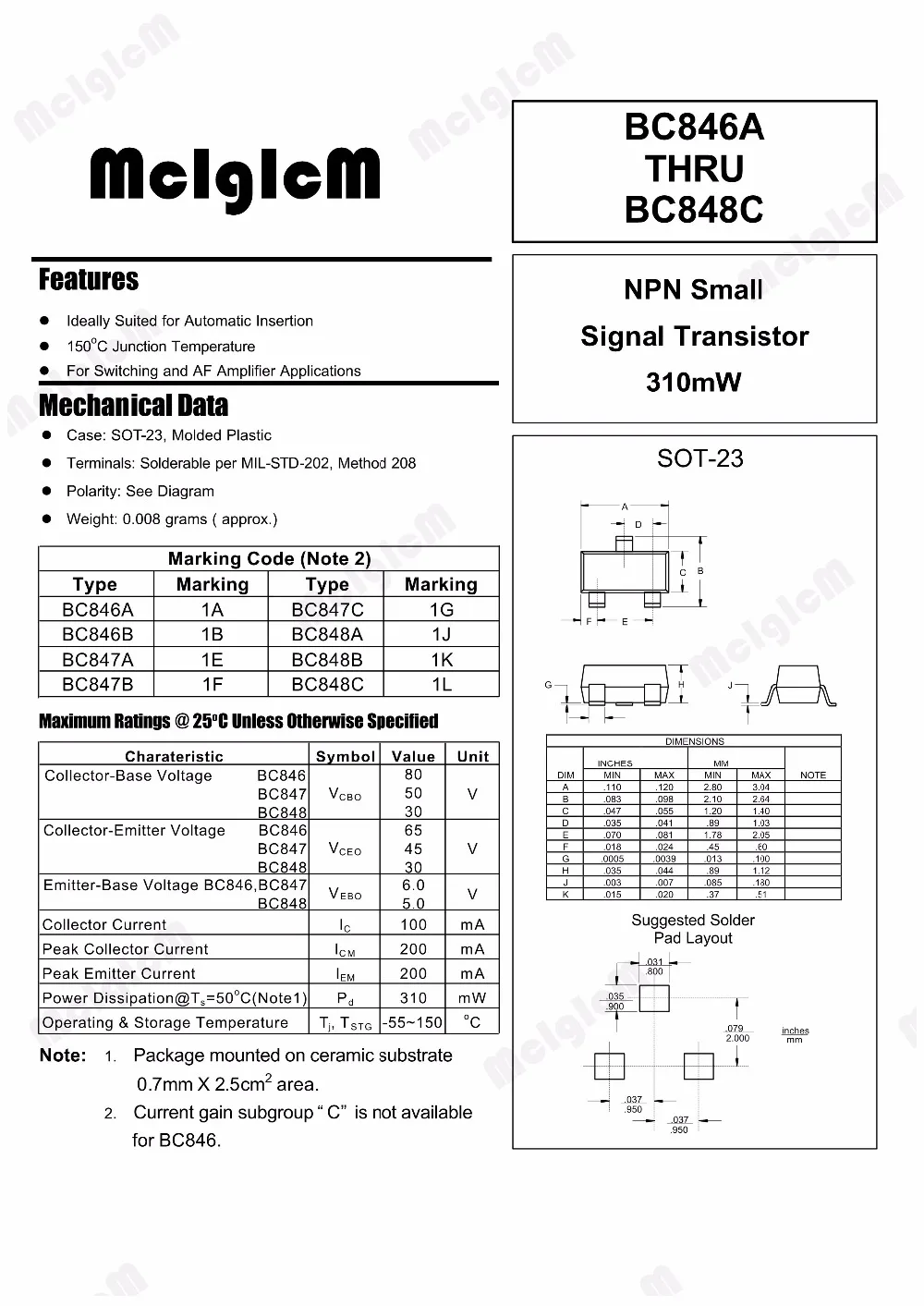 MCIGICM 100 шт. BC847 BC847B SOT 23|bc847|bc847b |