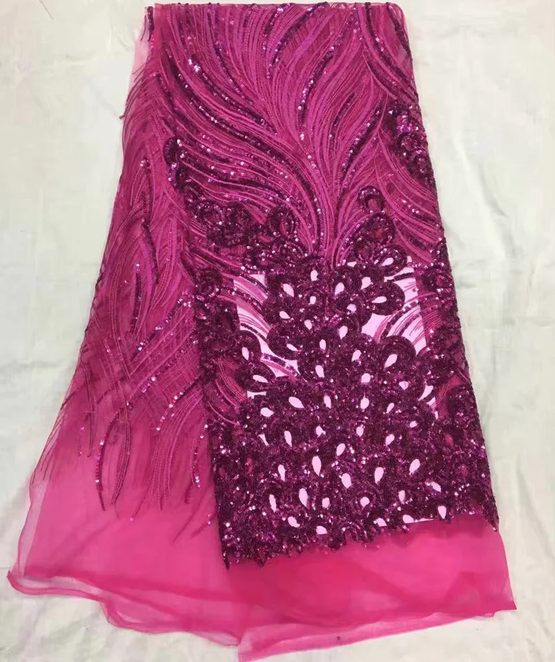 

Free shipping (5yards/pc) fuhia pink African French net lace fabric with lots of sequins for bling bling party dress FNJ56
