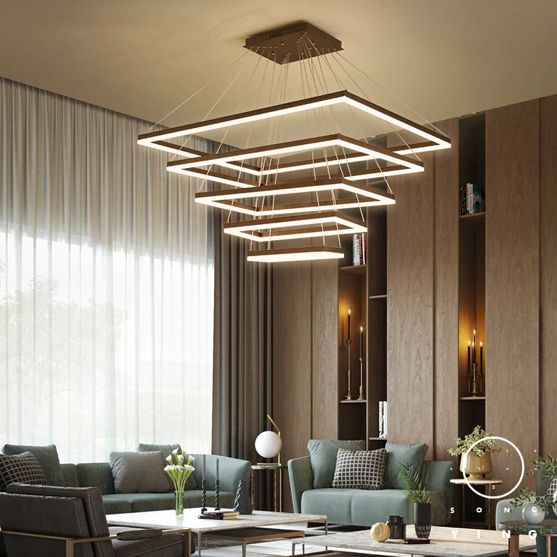 

Brushed Coffee Finish 4/3/2/1 Circle Rings Modern LED pendant lights for living room dining room aluminum pendant lamp fixtures