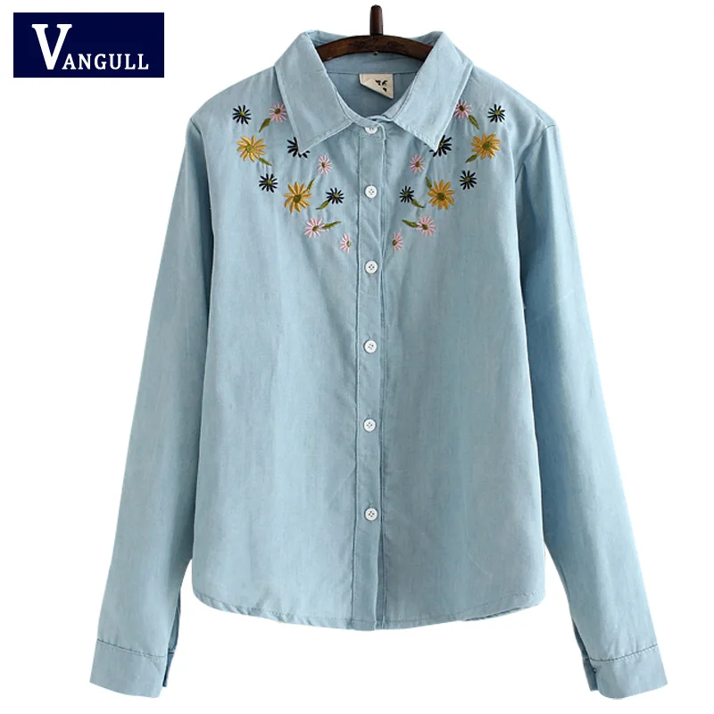 spring summer cotton blend women embroidery long sleeve blouses