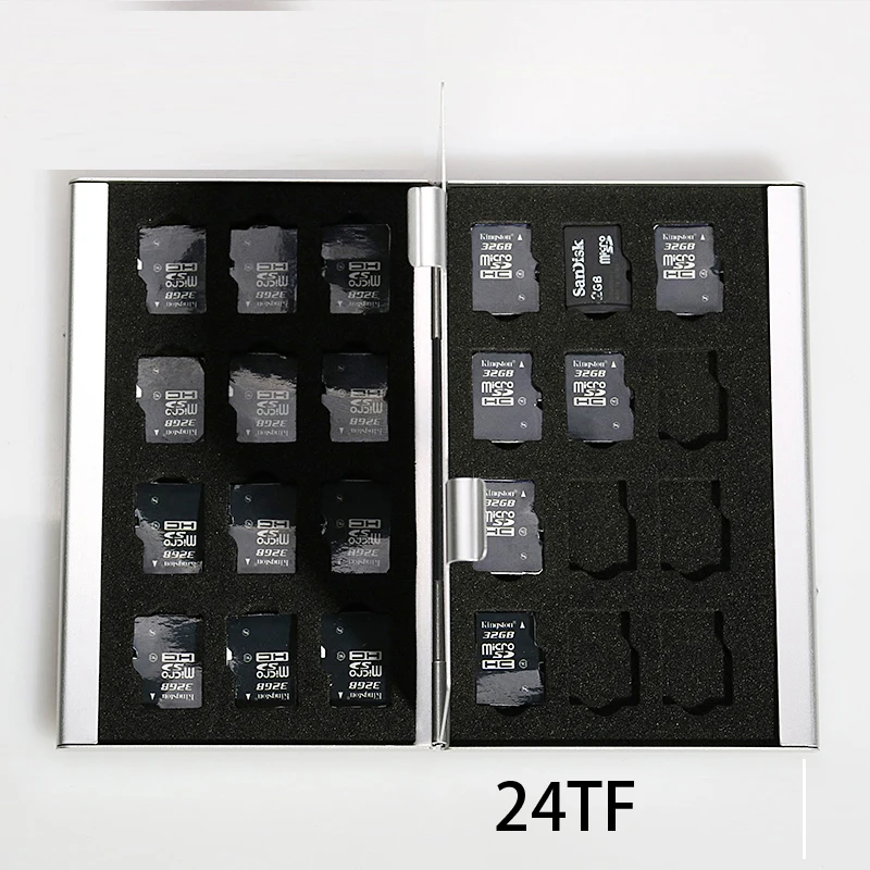 24 in 1 Aluminum Storage Box Bag Memory Card Case Holder TF cards