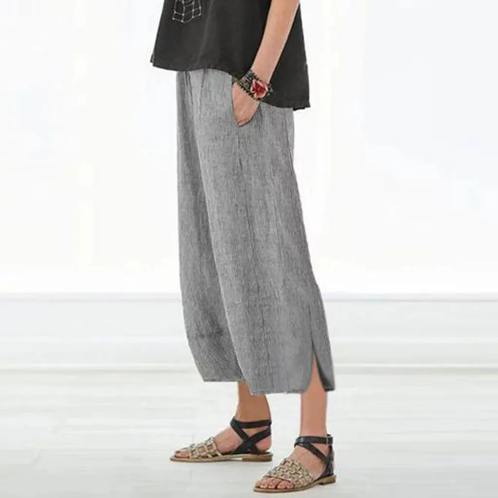 Womens Casual Plus Size Solid Female Trousers Pocket Elastic Waist Loose Pants Cargo Pants Women Pantalon Femme Pantalones Mujer