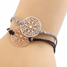 2 шт./компл. выдалбливают Дерево жизни шарм браслеты Цепочка, браслет ручной работы женские браслеты черный серый цвет Богемия девушки веревка