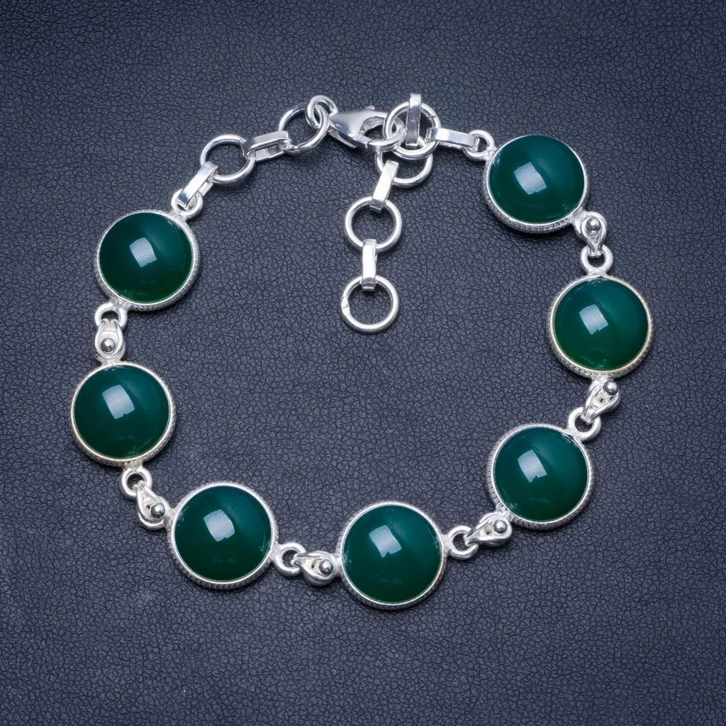 Натуральный Chrysoprase ручной уникальный 925 серебряный браслет 7-8 1/4 &quotY0022 | Украшения