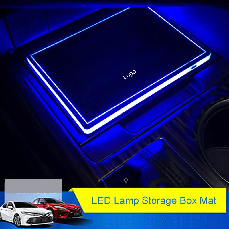 

QHCP Acrylic LED Lamp Storage Box Mat Ambient Light Water Cup Holder Pad Sticker Vibration Induction Fit For Toyota Camry 2018