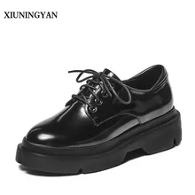 XIUNINGYAN/; Повседневная обувь из коровьей кожи; женская обувь с круглым носком на шнуровке в консервативном стиле; весенняя обувь на толстом каблуке; суперзвезда