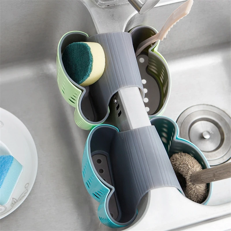 2 Sided Kitchen Sponge Drain Rack Sink Scouring Pad Hanging Storage Basket Cleaning Brush Holder Bathroom Organizer Soap Shelf3