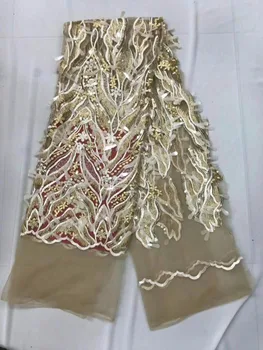 

2018 New Fashion Gold Lace 3 D Flowers Tulle Fabric, Net Embroidery Fabric For Wedding Party Dress, African Lace Fabric