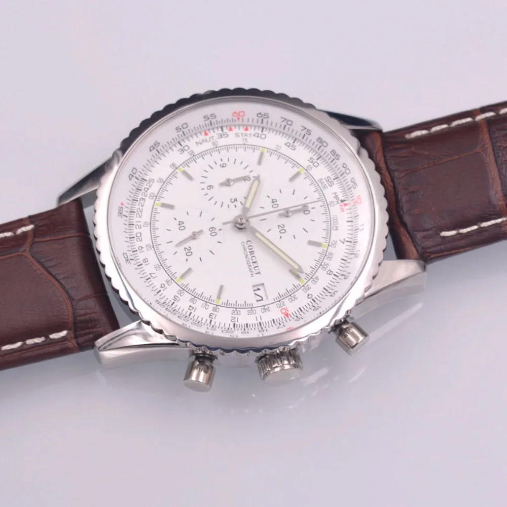 Мужские s часы Топ Бренд роскошные часы для мужчин corgeut кожа Хронограф Кварцевые часы для мужчин часы Авто Дата relogio masculino