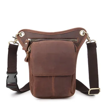 

2018 New Men's Waist Bag Retro Handmade Crazy Horse Leather Shoulder Bags