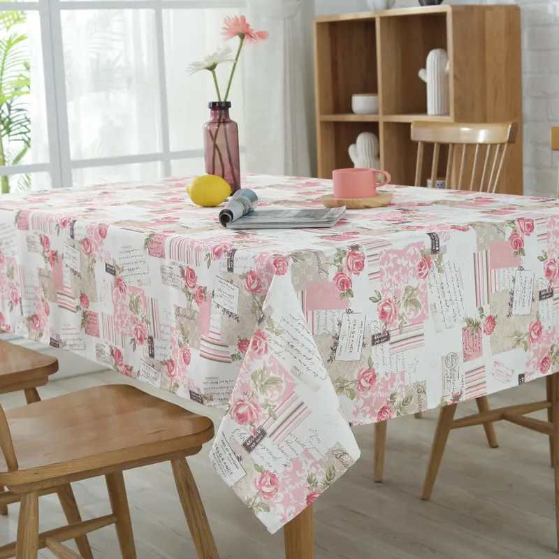 

Cotton Tablecloth Floral Printing Pink Roses Table Cloth Fresh style Polyester Rectangle Dining Table Cover