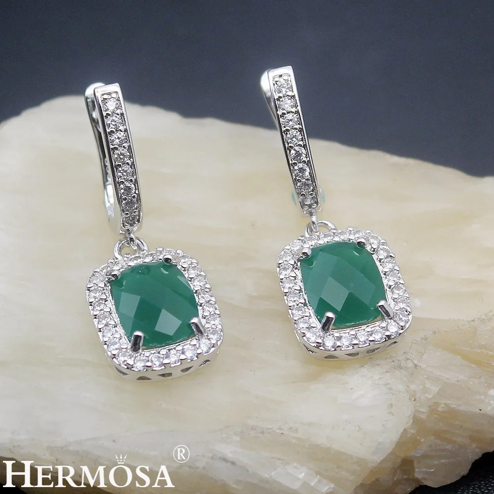 Skup Kamień naturalny klasyczny prezent Xmas kolczyki ze srebra próby 925 w HERMOSA boże narodzenie zielony biżuteria