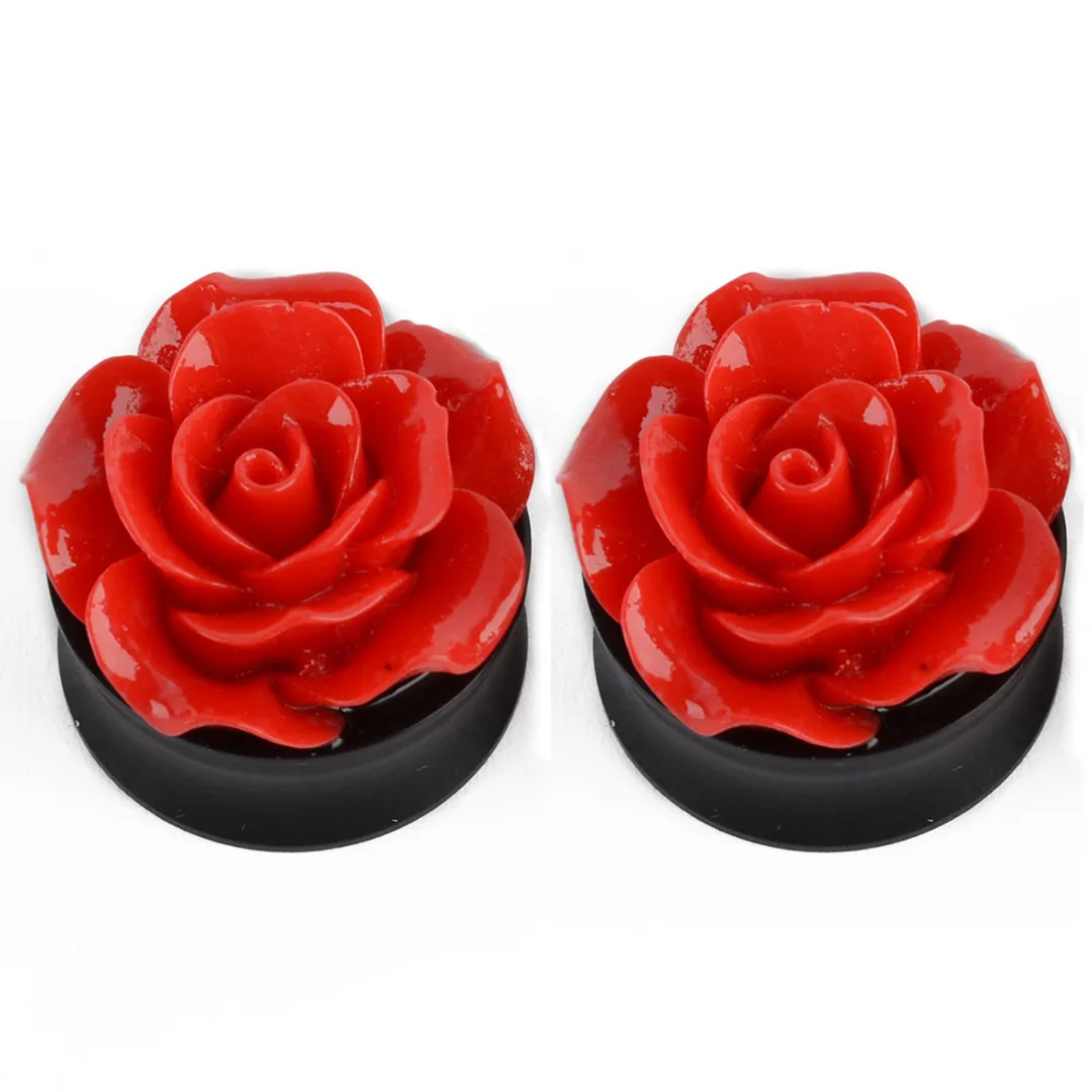 1Pair Rose Acrylic Double Saddle Ear Plugs Fashion r Ear Gauge Plugs Tunnels Stretcher Expander For Women Jewelry 8mm-25mm