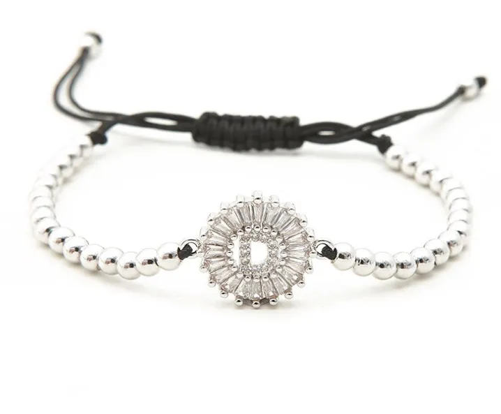 

micro pave Copper White cz Cubic Zirconia rope adjusted Beads Bracelet 26 Alphabet Initial Charm Braided Bangles Letters xt43