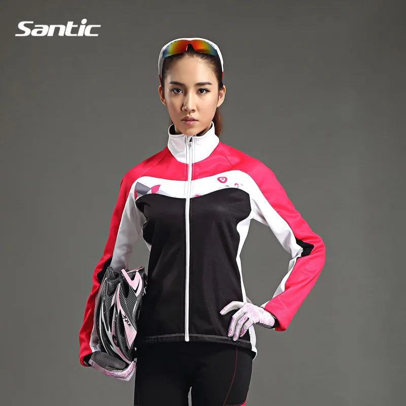 

Santic Women long sleev Cycling jacket Fleece Thermal Long Jersey Winter Jacket Cycling Jersey Ciclismo Outdoor Sports Clothing